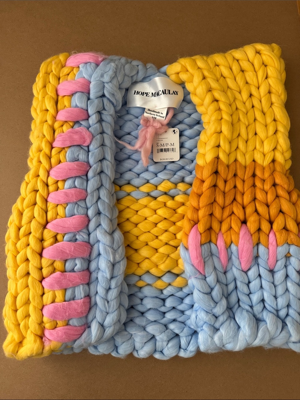 Hope Macaulay Chunky Knit Colorblock Sweater in Yellow, Light Blue & Pink